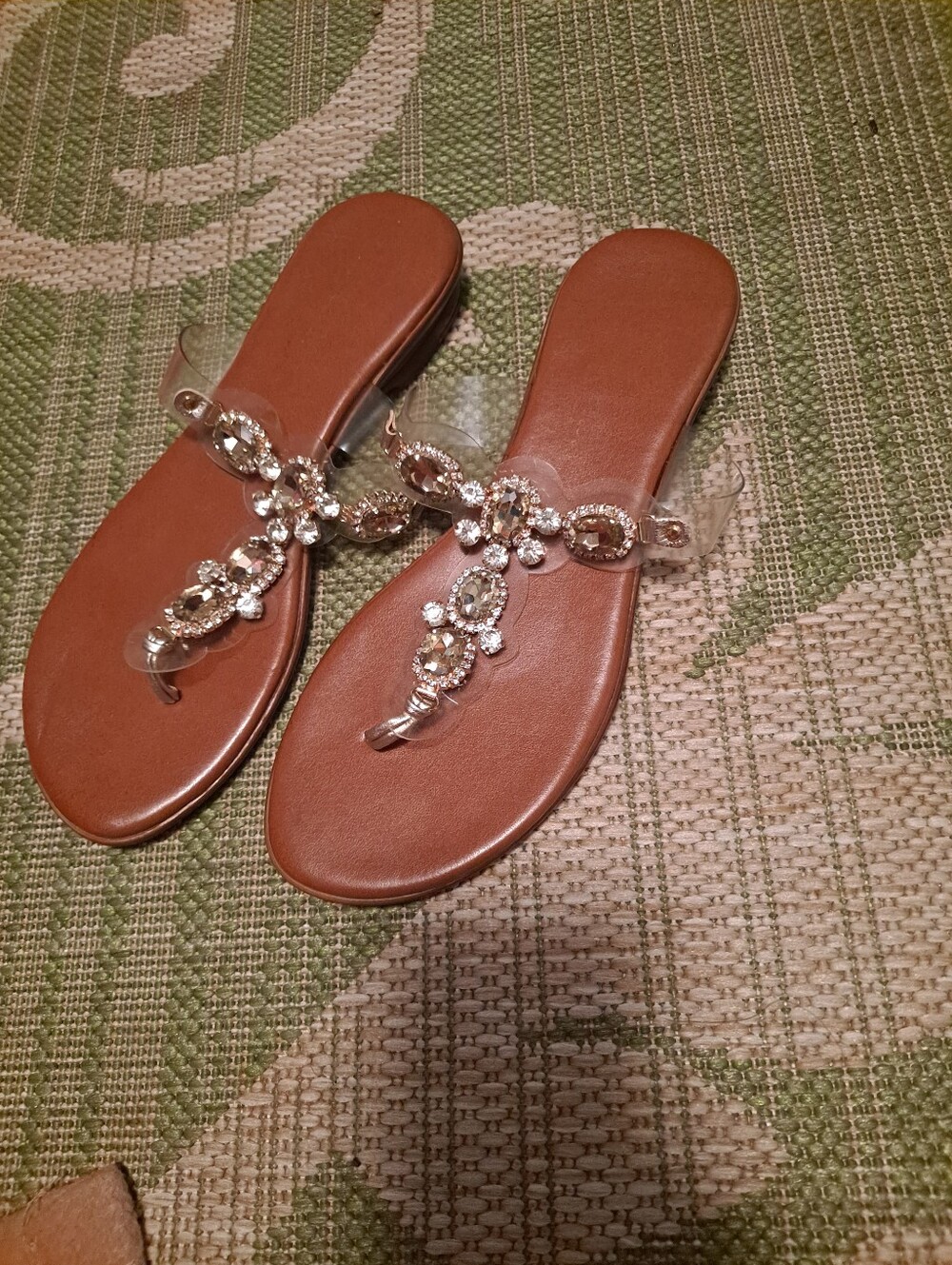 Women’s Brown Jeweled Thong Sandals